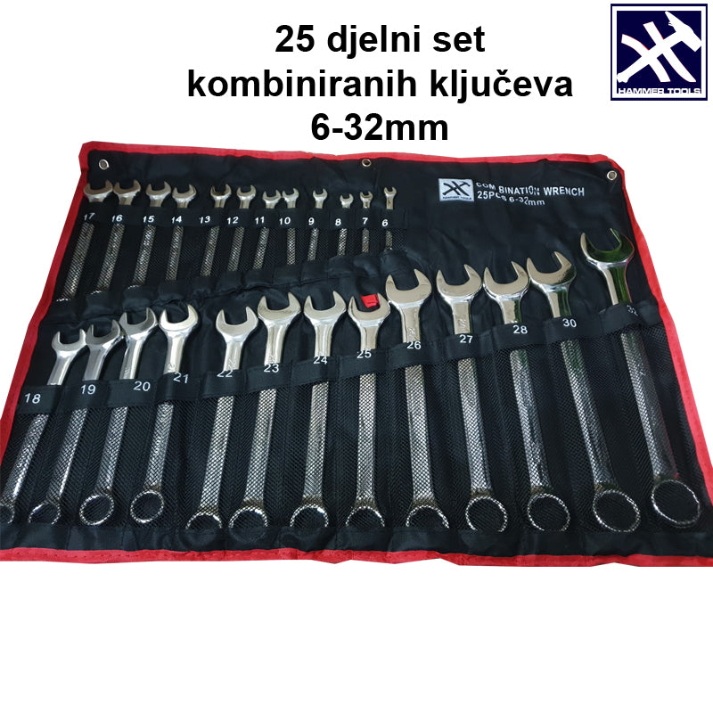 Zestaw kluczy płasko-oczkowych 25 elementów, średnica zewnętrzna 6 mm - 32 mm HAMMER TOOLS