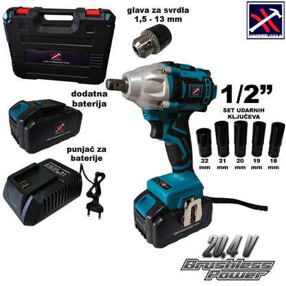 Wkrętarka akumulatorowa Hammer Tools X2 akumulatory litowo-jonowe + głowica wiertarska 1,5-13 mm + 5 bitów 18,19,20,21,22 mm