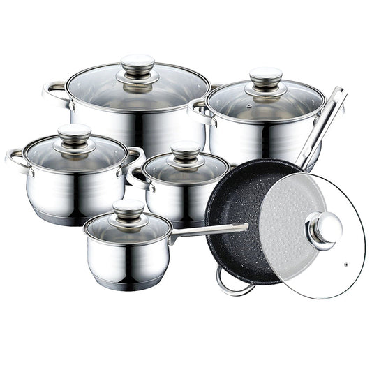 12-częściowy zestaw naczyń kuchennych o dużej wytrzymałości, wykonany ze stali nierdzewnej 18/10