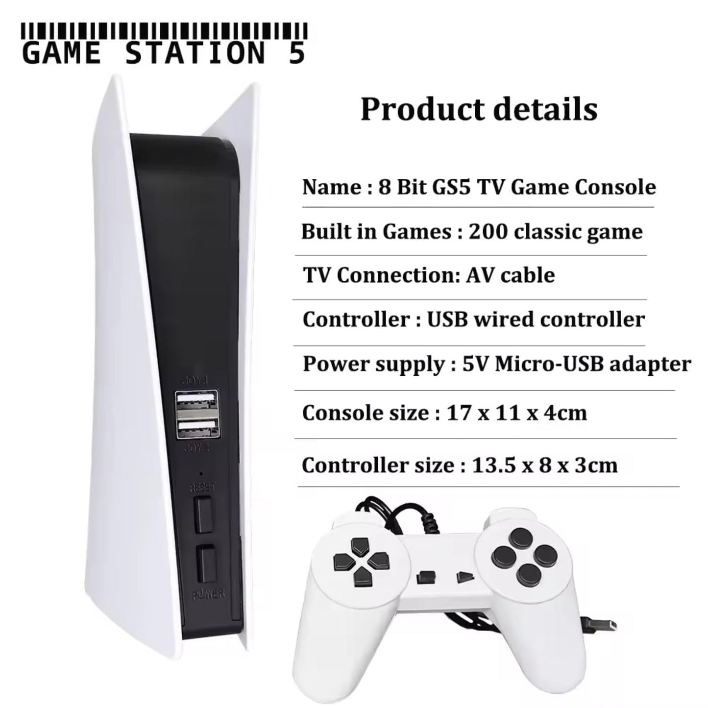 Game Station 5 - Konsola retro z 200 grami + 2 kontrolery