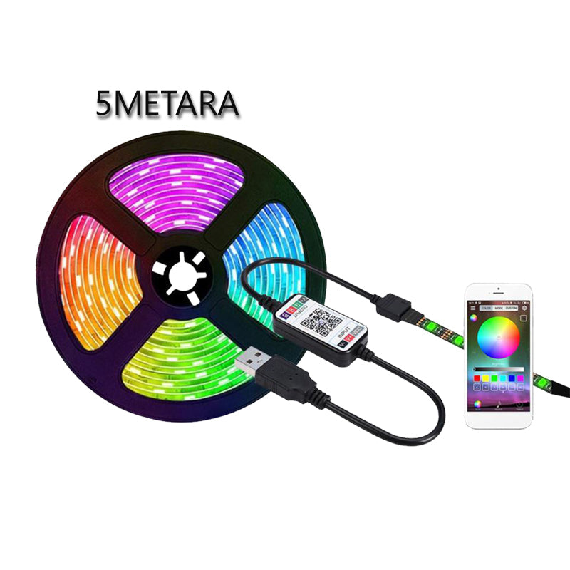 WODOODPORNY TAŚMA LED 5M ZE STEROWANIEM BLUETOOTH NA TELEFONIE KOMÓRKOWYM