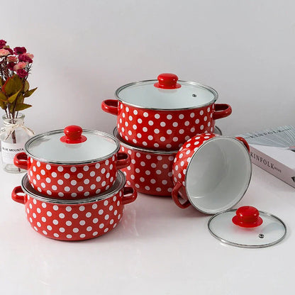 Retro zestaw emaliowanych garnków 5-częściowy (16–24 cm)