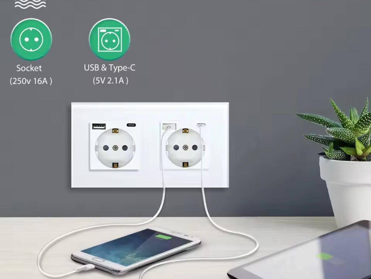 Podwójne gniazdko ścienne (USB + C)
