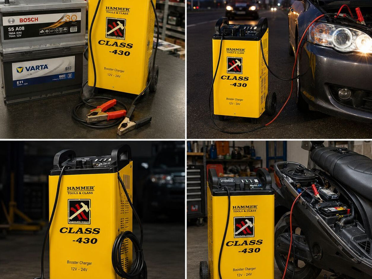 HAMMER TOOLS CLASS - Automatyczna ładowarka i rozrusznik z boosterem 12V/24V
