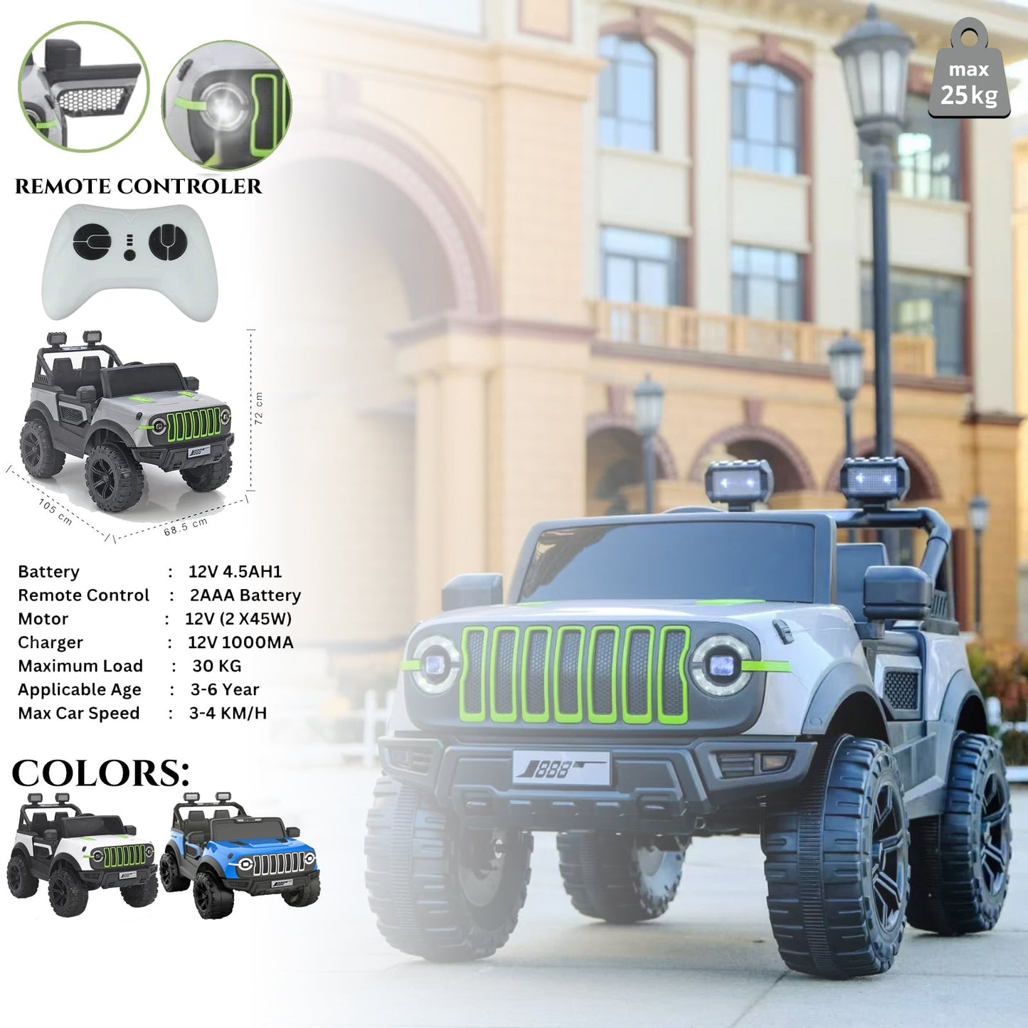 Dziecięcy elektryczny jeep z pilotem