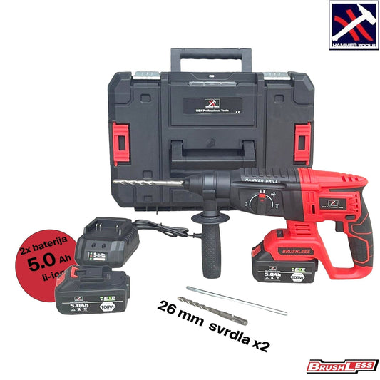 WIERTARKA UDAROWA BEZPRZEWODOWA 2 x 5,0 Ah litowo-jonowe akumulatory 26 mm z bitami do młotków