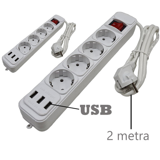 Przewód przedłużający (4 gniazda, 3 porty USB) 2 szt.