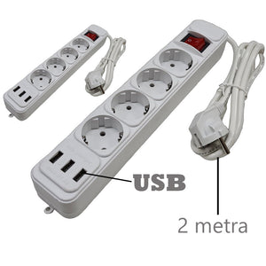 Przewód przedłużający (4 gniazda, 3 porty USB) 2 szt.