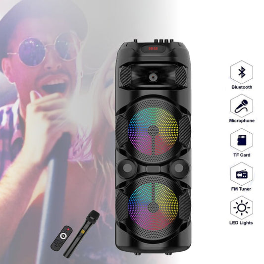 PODWÓJNY 8-CALOWY GŁOŚNIK BLUETOOTH Z MIKROFONEM BEZPRZEWODOWYM