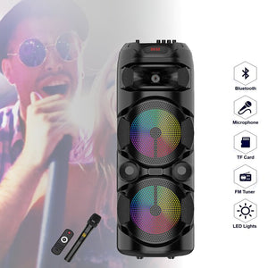 PODWÓJNY 8-CALOWY GŁOŚNIK BLUETOOTH Z MIKROFONEM BEZPRZEWODOWYM