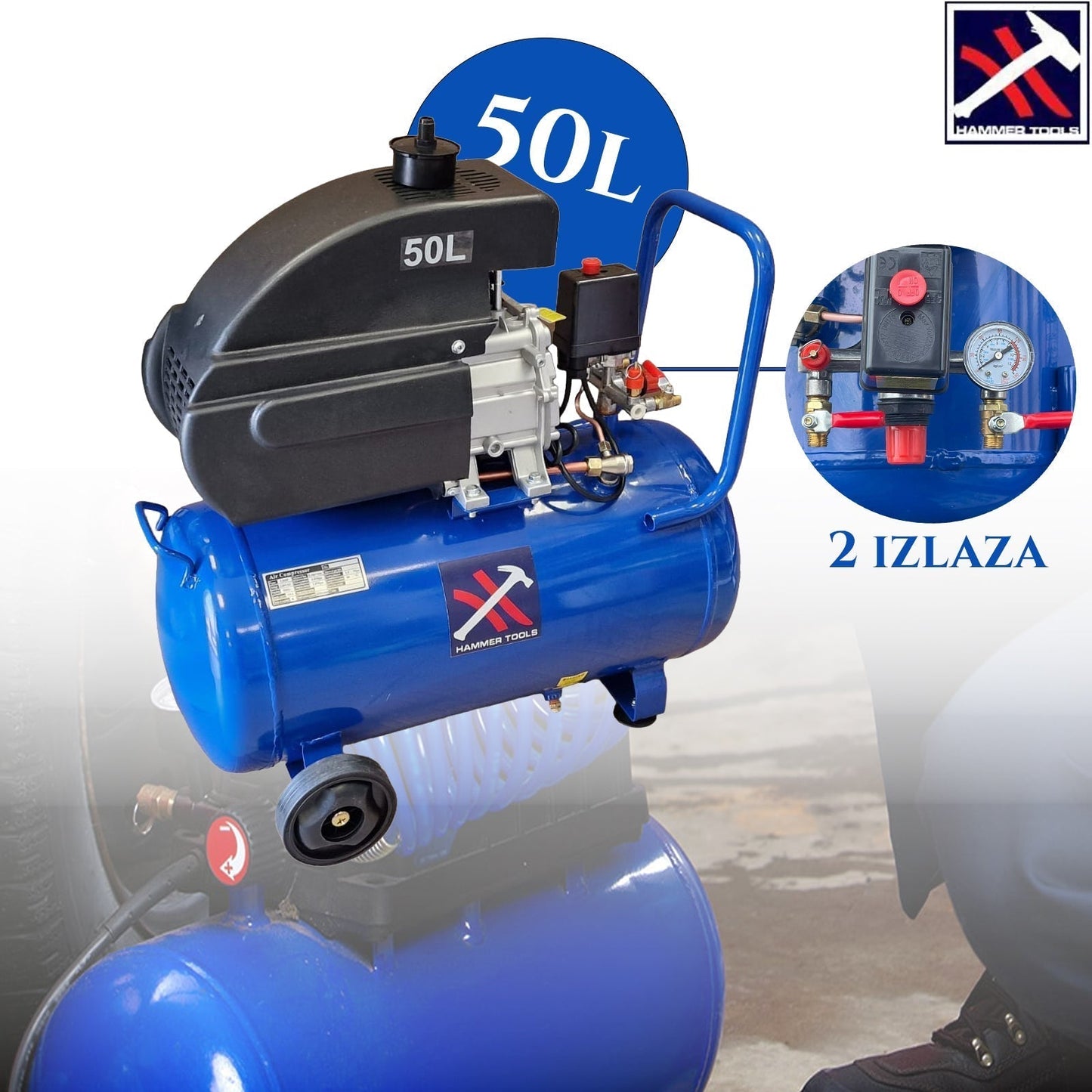 Kompresor Hammer Tools 50L z 2 wyjściami