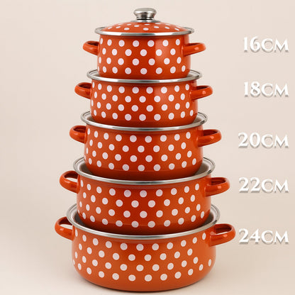 Retro zestaw emaliowanych garnków 5-częściowy (16–24 cm)