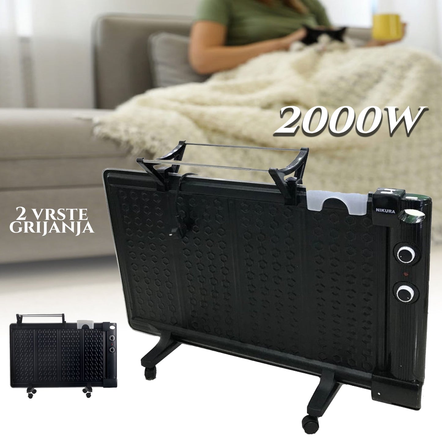 GRZEJNIK OLEJOWY 2000W Z SUSZARKĄ NA UBRANIA